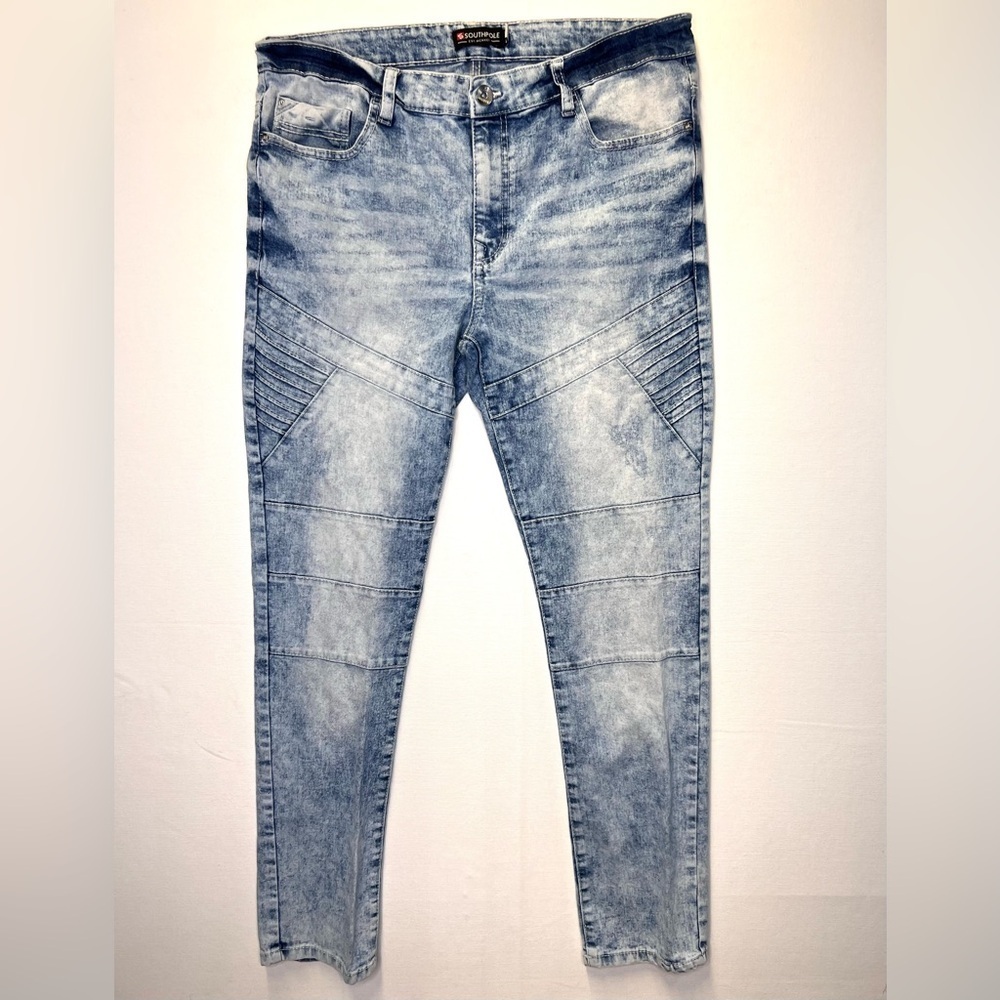 South Pole acid wash men’s skinny moto jeans denim size 34x32 Y2K Streetwear